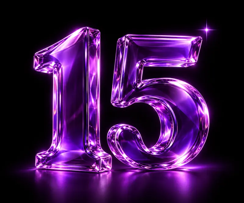 Número 15 feito de vidro roxo